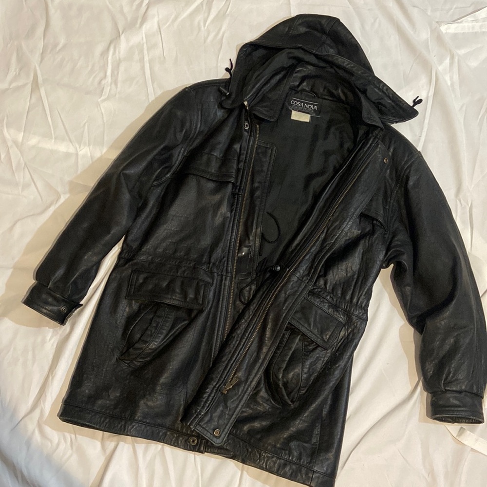 Vintage leather jacket cosa nova with hood in fair condition large